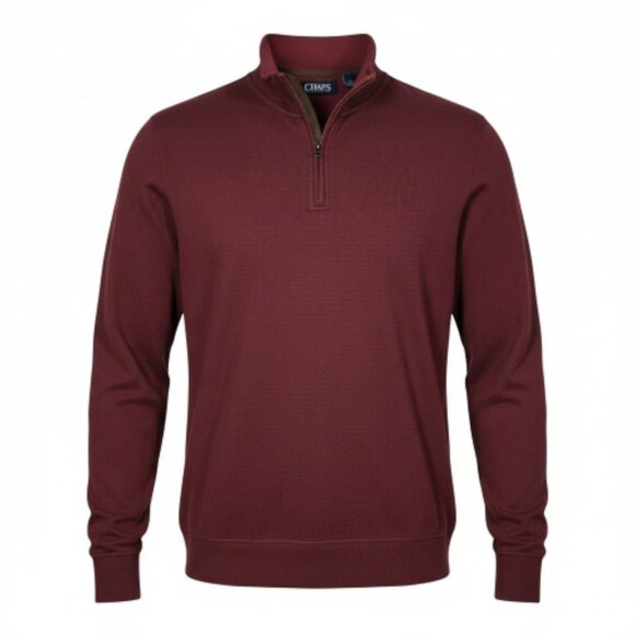 Chaps Quarter 1/4 Zip Sweatshirt Men's Large Dark Red Burgundy Long Sleeve - Picture 1 of 7